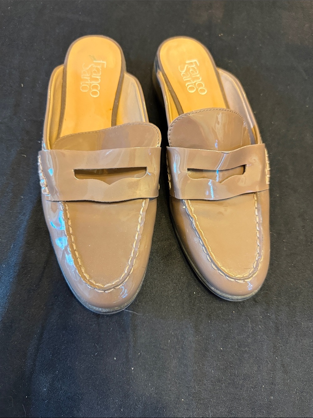 Franco Sarto Barlow Patent Loafer Mules in Taupe